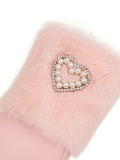 Retro Furry Heart Chunky High Heel Boots