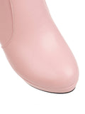 Retro Furry Heart Chunky High Heel Boots