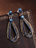 Blue Rhinestone Hollow Out Dangle Earrings