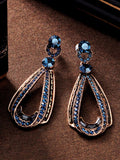 Blue Rhinestone Hollow Out Dangle Earrings