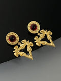2PCS Gold Trim Alloy Earrings & Necklace