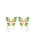 Green Butterfly Pearl Earrings
