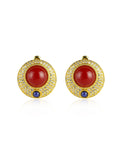Red&Blue Copper Alloy Diamond Stud Earrings