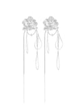 Silver Phalaenopsis Pearl Tassel Earrings