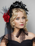 Retro Halloween Rose Mesh Hairband