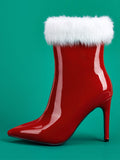 Red Furry High Heel Pointed Boots