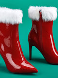 Red Furry High Heel Pointed Boots
