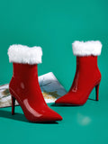Red Furry High Heel Pointed Boots