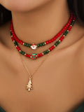 Deep Red Christmas Beaded Layer Necklace