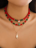 Deep Red Christmas Beaded Layer Necklace