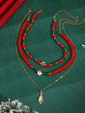 Deep Red Christmas Beaded Layer Necklace