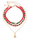 Deep Red Christmas Beaded Layer Necklace
