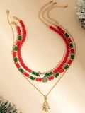 Deep Red Christmas Beaded Layer Necklace