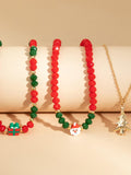 Deep Red Christmas Beaded Layer Necklace