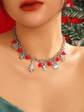 Red Silver Metallic Christmas Elements Necklace