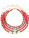 Red & Green Christmas Beaded Necklace