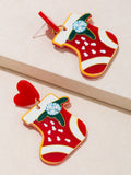 Vintage Christmas Elements Heart Stud Earrings