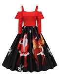 Christmas Suspender Ruffle Long Sleeve Dress