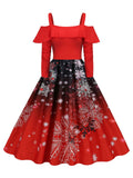 Christmas Suspender Ruffle Long Sleeve Dress