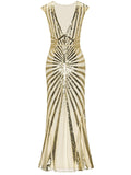 [US Warehouse] Apricot 1920s Sequin Art Deco Maxi Dress