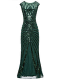 [US Warehouse] Green 1920s Sequin Art Deco Maxi Dress