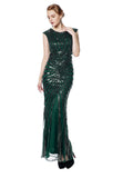 [US Warehouse] Green 1920s Sequin Art Deco Maxi Dress