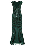 [US Warehouse] Green 1920s Sequin Art Deco Maxi Dress