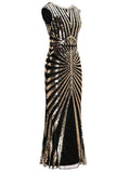 [US Warehouse] Gold 1920s Sequin Art Deco Maxi Dress
