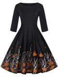 1950s Floral 3/4 Sleeve Swing Dress
