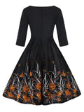 1950s Floral 3/4 Sleeve Swing Dress