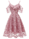 2PCS 1950s Ruffle Dress & Floral Embroidery Dress
