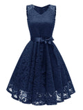 1950s Lace V Neck Bow Dress