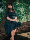 Dark Green 1950s Plaid Square Neck Dress