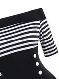 Black 1950s Striped Off Shoulder Dress