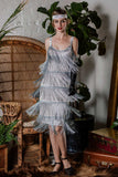 [Clearance] Belted Gray 1920s Fringe Gatsby Dress
