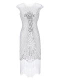 White 1920s Beaded Fringed Gatsby Dress