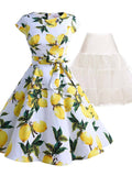 2PCS Lemon Belted 1950s Dress & White Petticoat