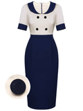 Blue 1960s Patchwork Pencil Dress