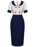 Blue 1960s Patchwork Pencil Dress