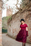 Wine Red 1950s Back Lace Up Dress
