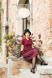 Wine Red 1950s Back Lace Up Dress