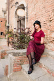 Wine Red 1950s Back Lace Up Dress