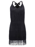 Black 1920s Back Bow Tassel Flapper Dress