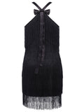 [US Warehouse] Black 1920s Back Bow Tassel Flapper Dress