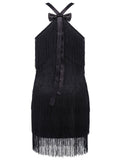 Black 1920s Back Bow Tassel Flapper Dress