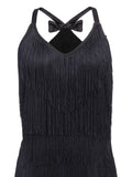 [US Warehouse] Black 1920s Back Bow Tassel Flapper Dress