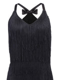 Black 1920s Back Bow Tassel Flapper Dress
