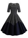 Black 1950s Polka Dot Patchwork Dress