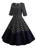 Black 1950s Polka Dot Patchwork Dress