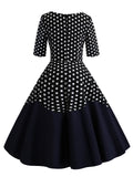 Black 1950s Polka Dot Patchwork Dress